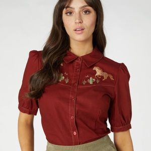 Princess Highway Burgundy Cowgirl Blouse UK sz 14